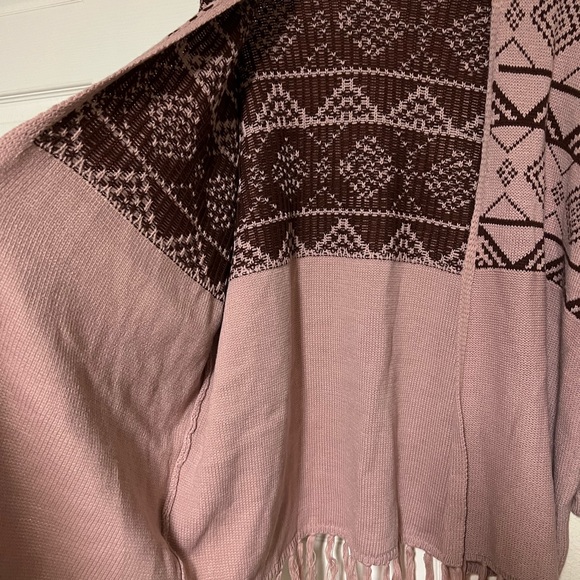 Pink burgundy open sweater kimono fringe cardigan - Picture 2 of 4